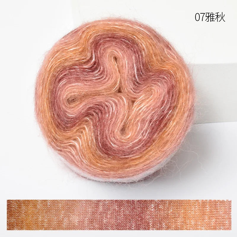 250M Rainbow Gradient Color Cake Yarn Organic Cotton Blend Yarn DIY Spring/Summer Crochet Skirt Lace Line Hand-Woven Soft Yarn