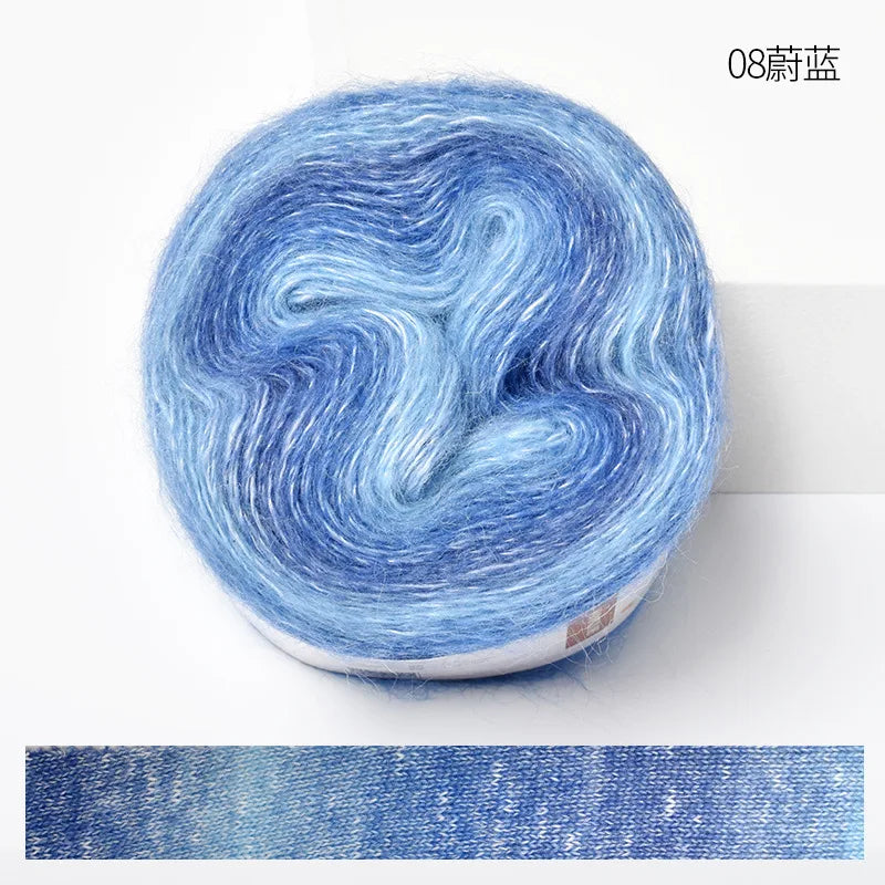 250M Rainbow Gradient Color Cake Yarn Organic Cotton Blend Yarn DIY Spring/Summer Crochet Skirt Lace Line Hand-Woven Soft Yarn