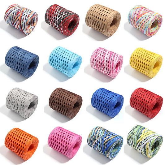 200m Natural Raffia Straw Yarn Thread Raffia Paper Ribbon Yarn Knitted Crocheting Rope For DIY Crafts Wrapping Decoration