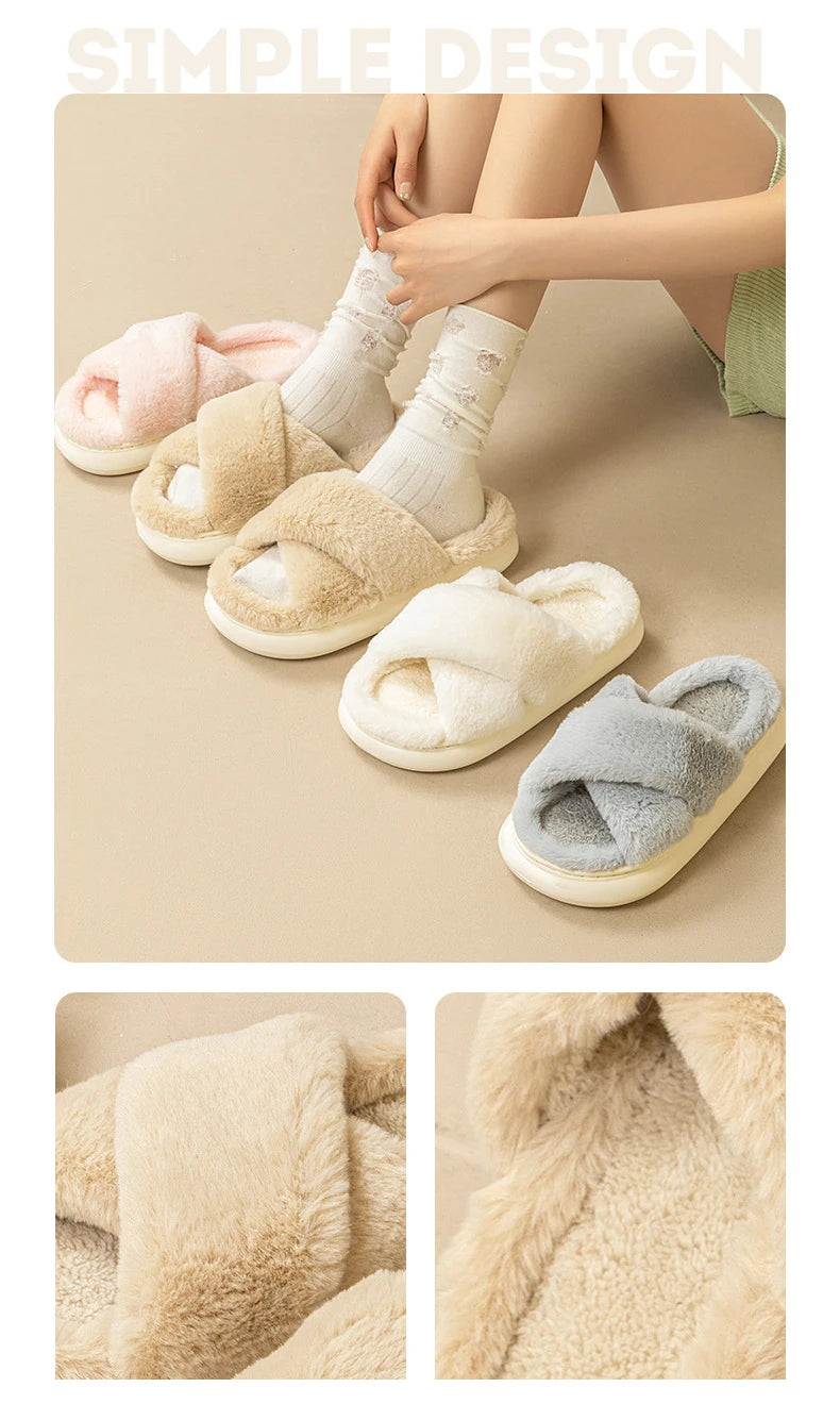 Casual Fluffy Slippers Women Home Flats Designer Winter Shoes Girls New Fashion Platform Slippers House Warm Footwear Large Size