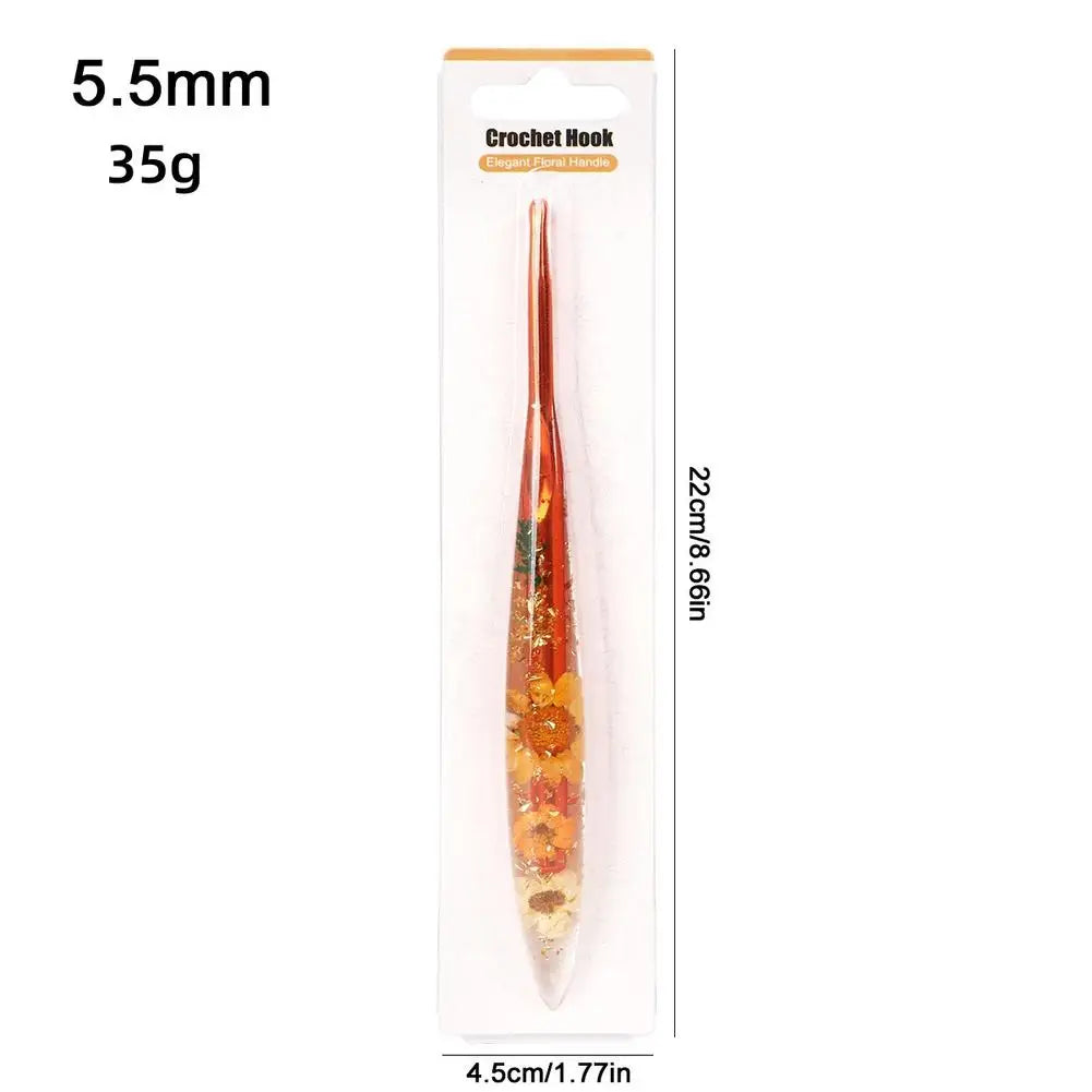 Crochet Hooks Ergonomic Crochet Needle with Floral Resin Grips Non-slip Knitting Tool Craft Supplies for Beginners Women Adults