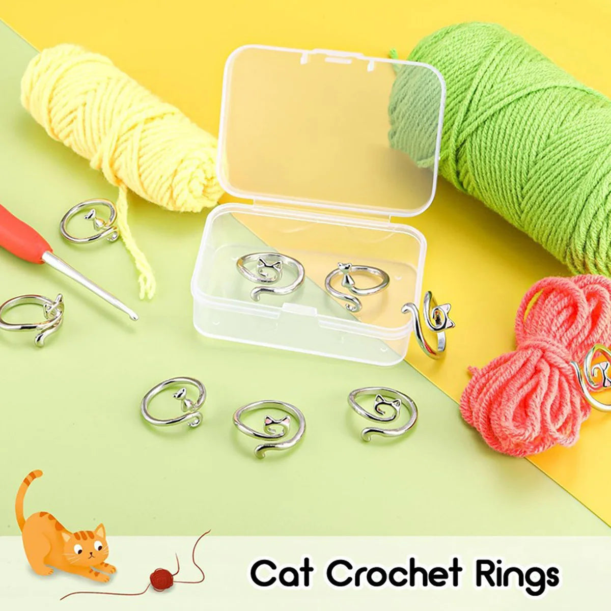 3Pcs/Set Crochet Hook with Thread Ring, Handmade Yarn Winding Tool, Personalized Ring, Comes with Storage Box