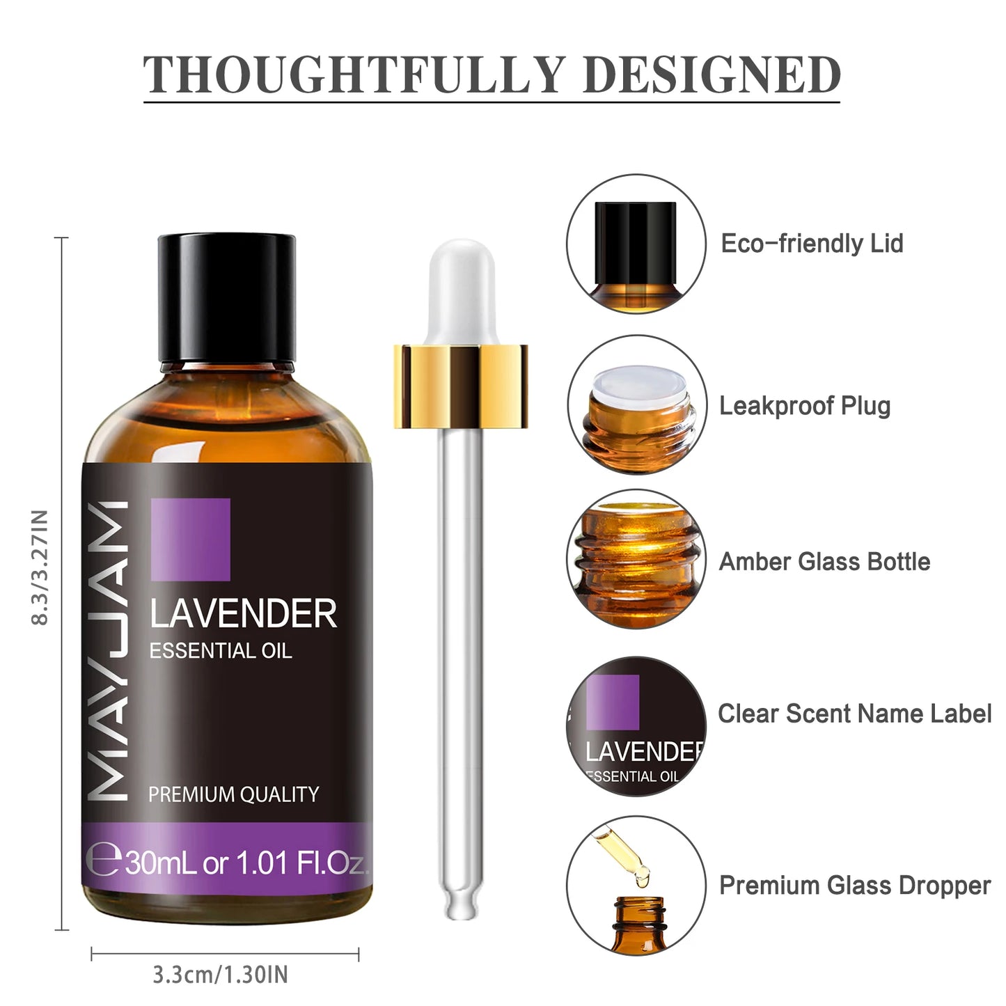 MAYJAM 1PCS 30ML Aromatherapy Essential Oil Lavender Vanilla Jasmine Eucalyptus Peppermint Aroma Oil for Diffuser Candle Soap