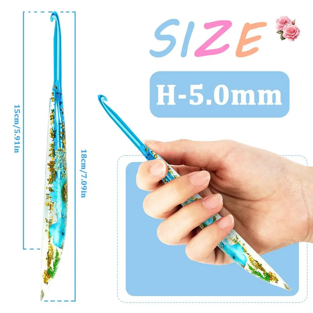 Crochet Hooks Ergonomic Crochet Needle with Floral Resin Grips Non-slip Knitting Tool Craft Supplies for Beginners Women Adults