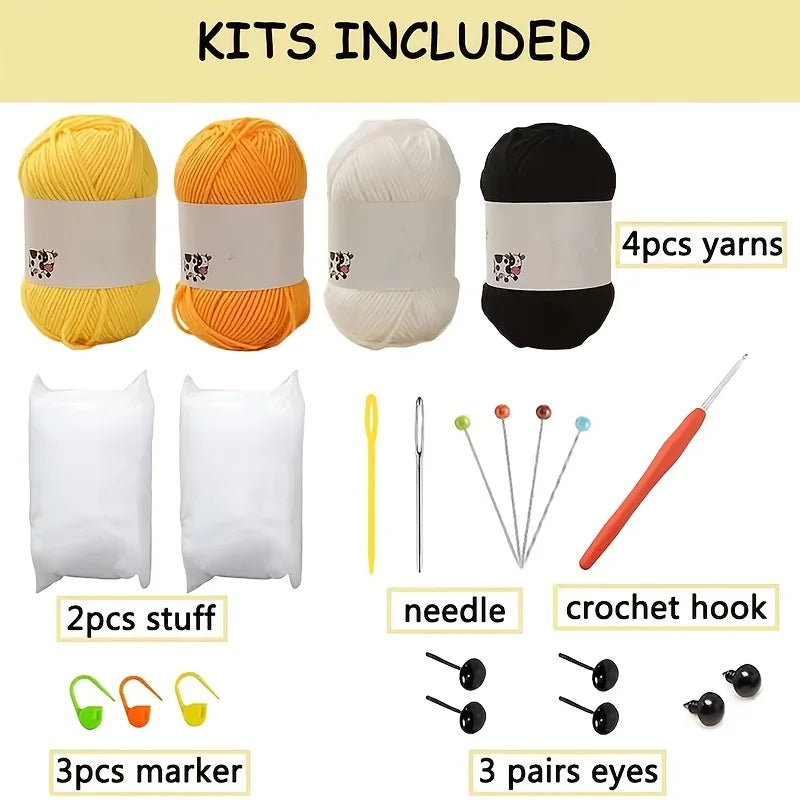 3 Crochet Kits - 3 Crochet Kits for Beginners/Experts - Bunny, Chick, Bee for adult beginners, includes enough yarn, crochet hook, needle, and stitch counters