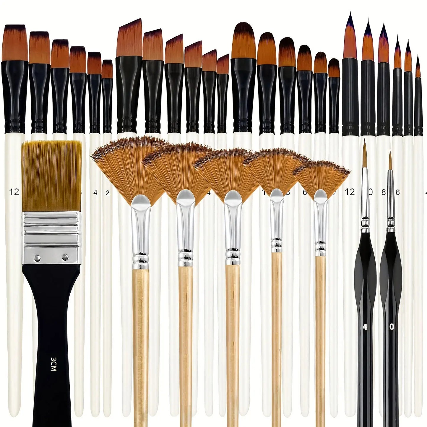 32 Pcs Paint Brushes for Acrylic Painting, Premium Nylon Bristles with Round, Filbert, Flat, Fan, Angle, Fine Detail Brush, Pain