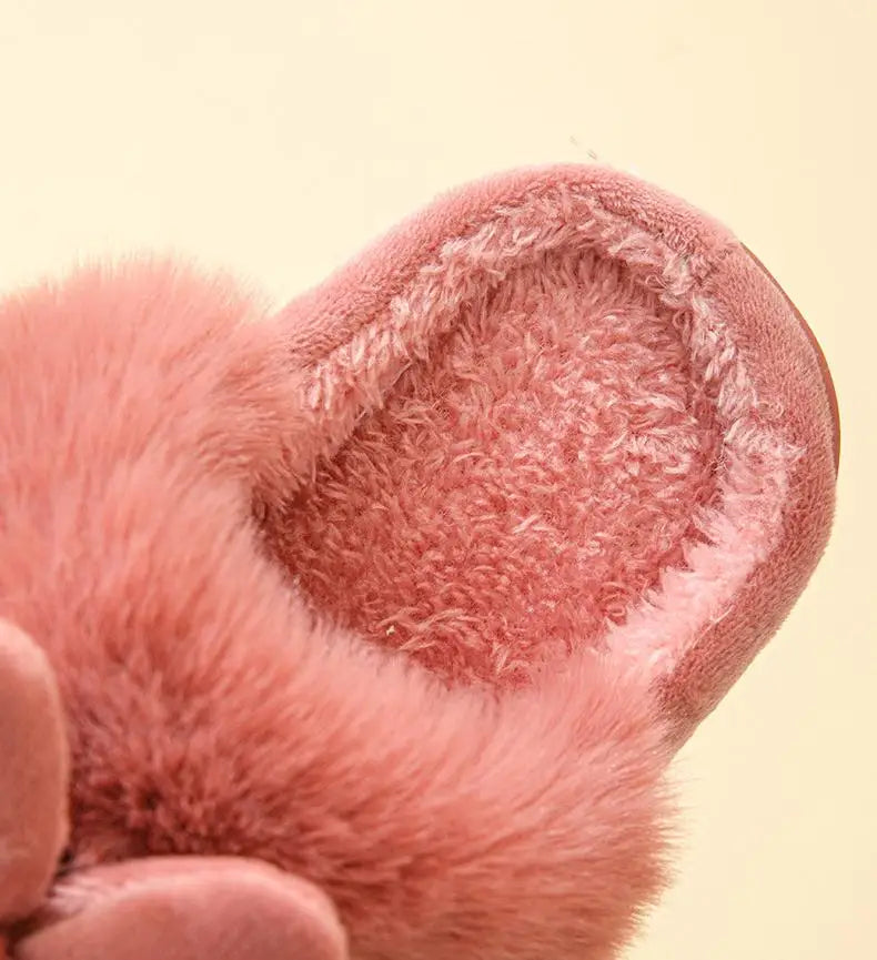 Comwarm Women's Warm Fuzzy Slippers Long Ears Couple Winter Thickened Plush Slippers Indoor Comfort Fluffy Slippers Cotton Shoes