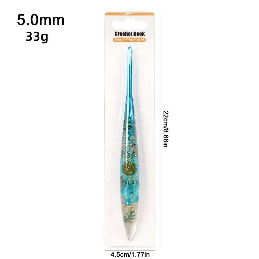 Crochet Hooks Ergonomic Crochet Needle with Floral Resin Grips Non-slip Knitting Tool Craft Supplies for Beginners Women Adults